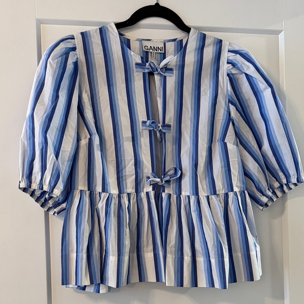 Ganni Striped tie front Blouse